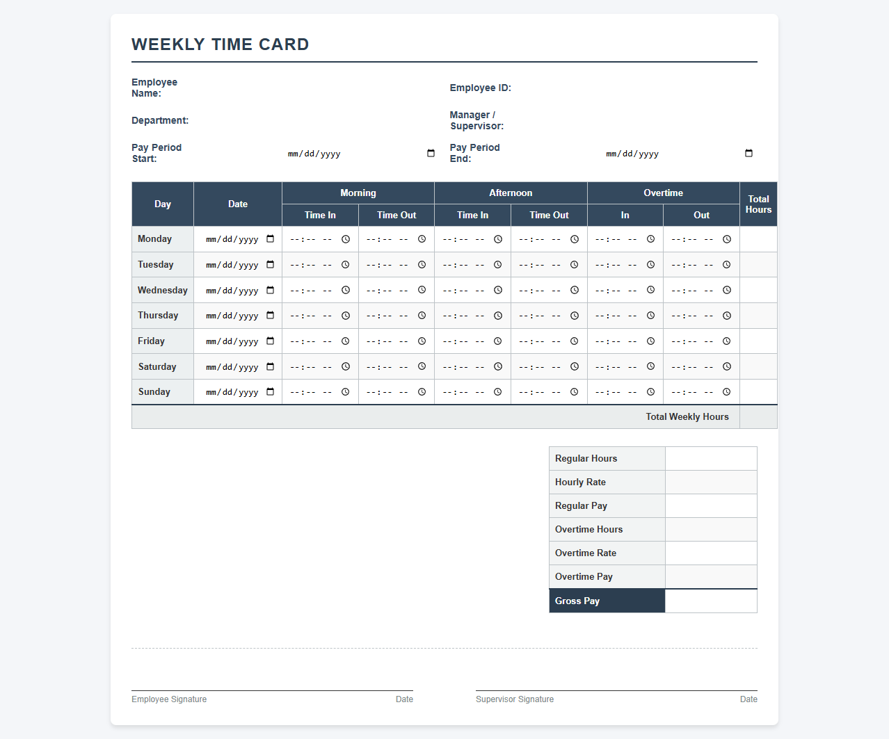 Weekly Time Card Payroll Spreadsheet