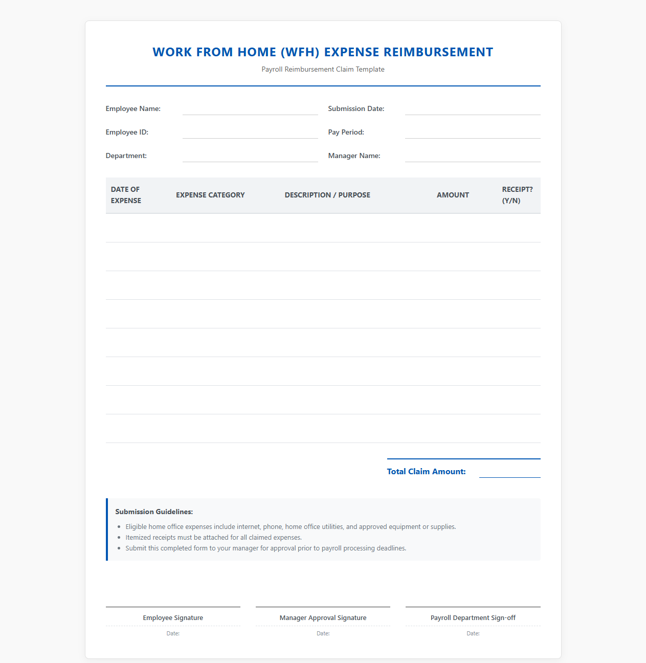 WFH Expense Payroll Reimbursement Template