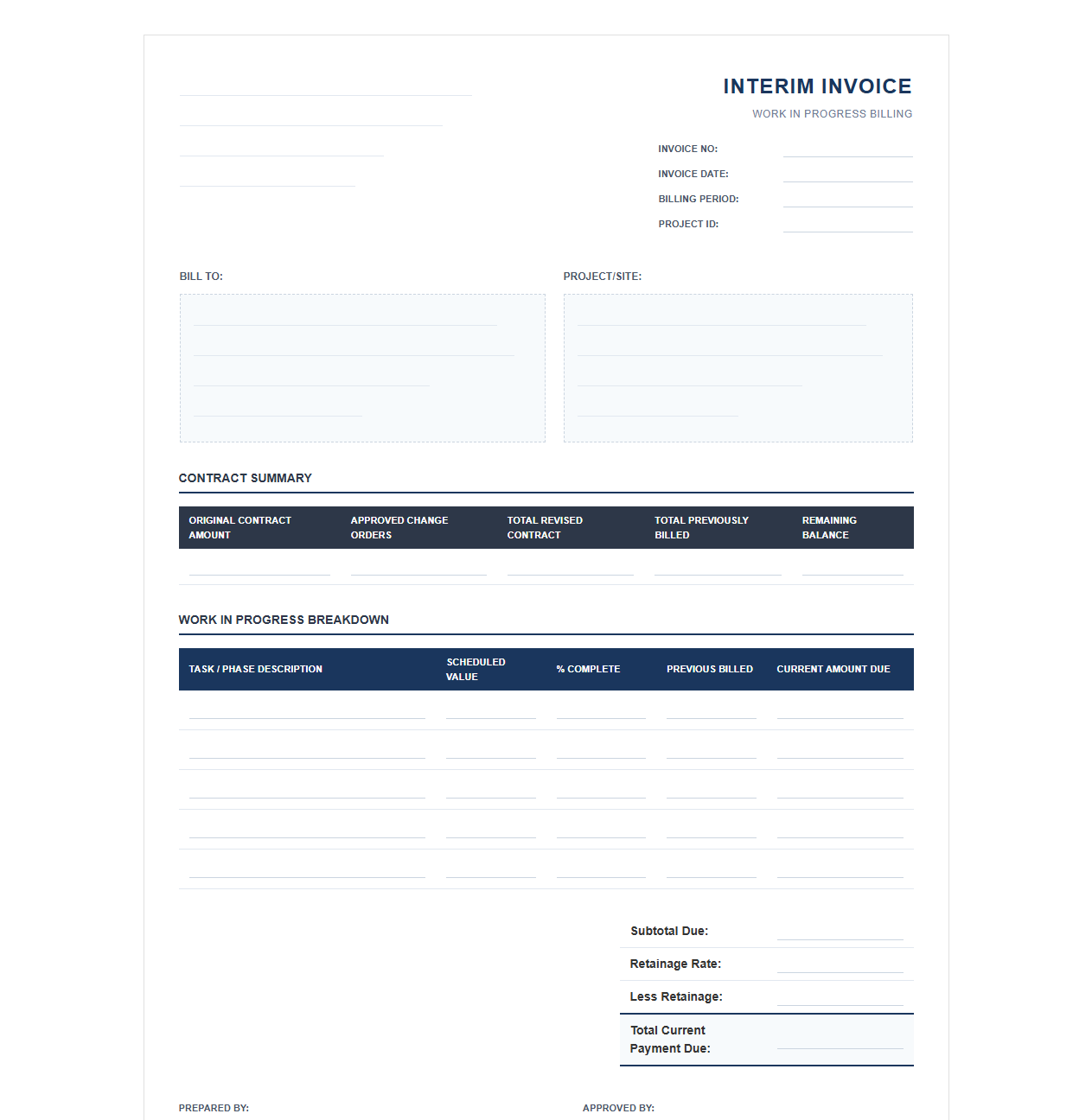Work in Progress Interim Billing Invoice