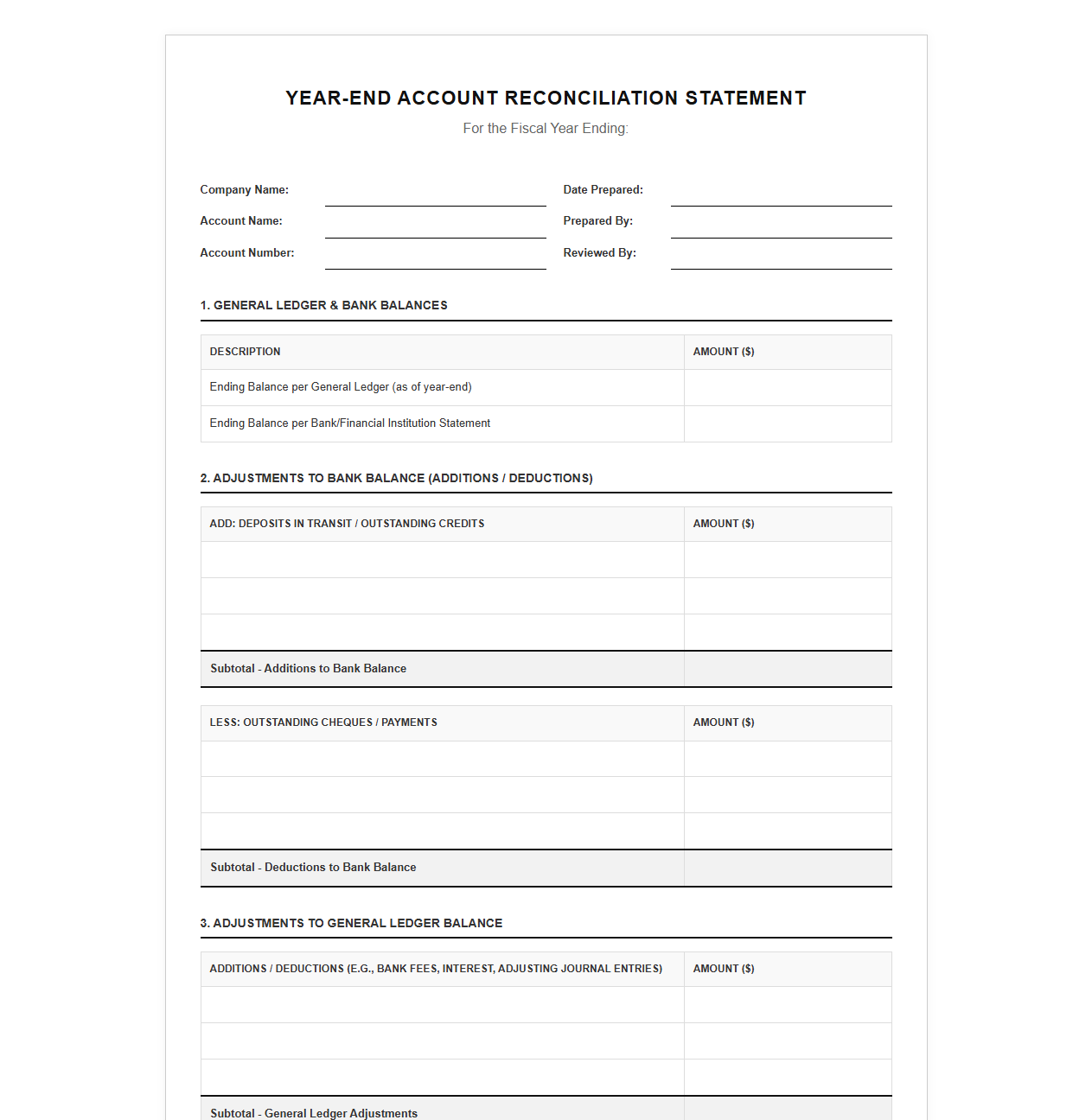Year-End Account Reconciliation Statement