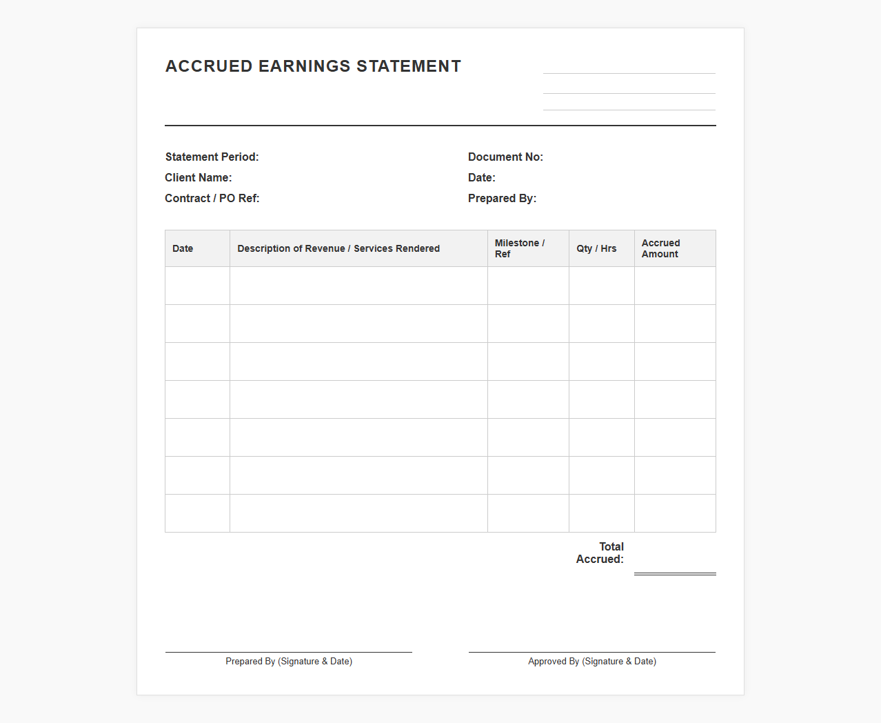 Accrued Earnings Statement Sheet