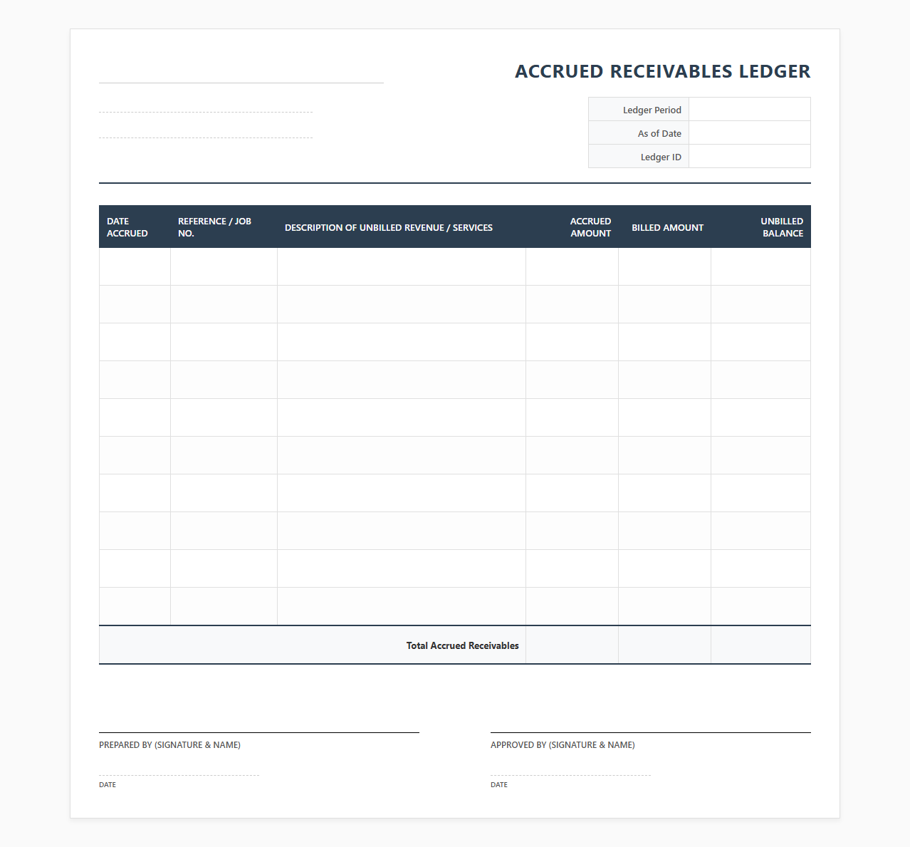 Accrued Receivables Ledger Template