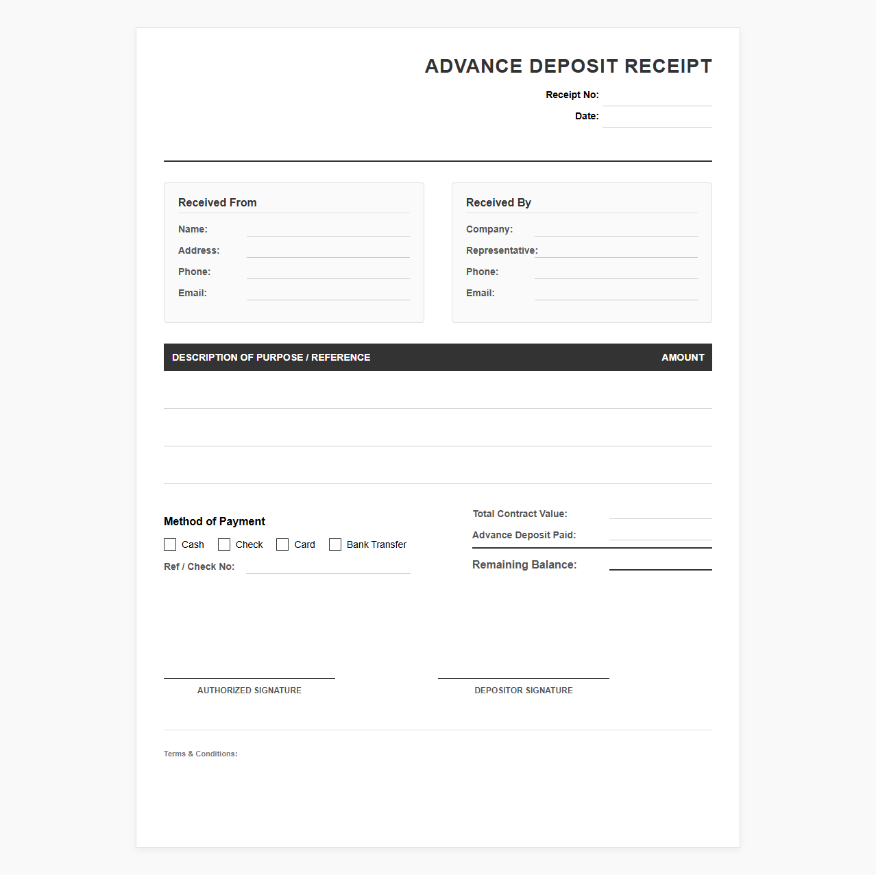 Advance Deposit Receipt Template
