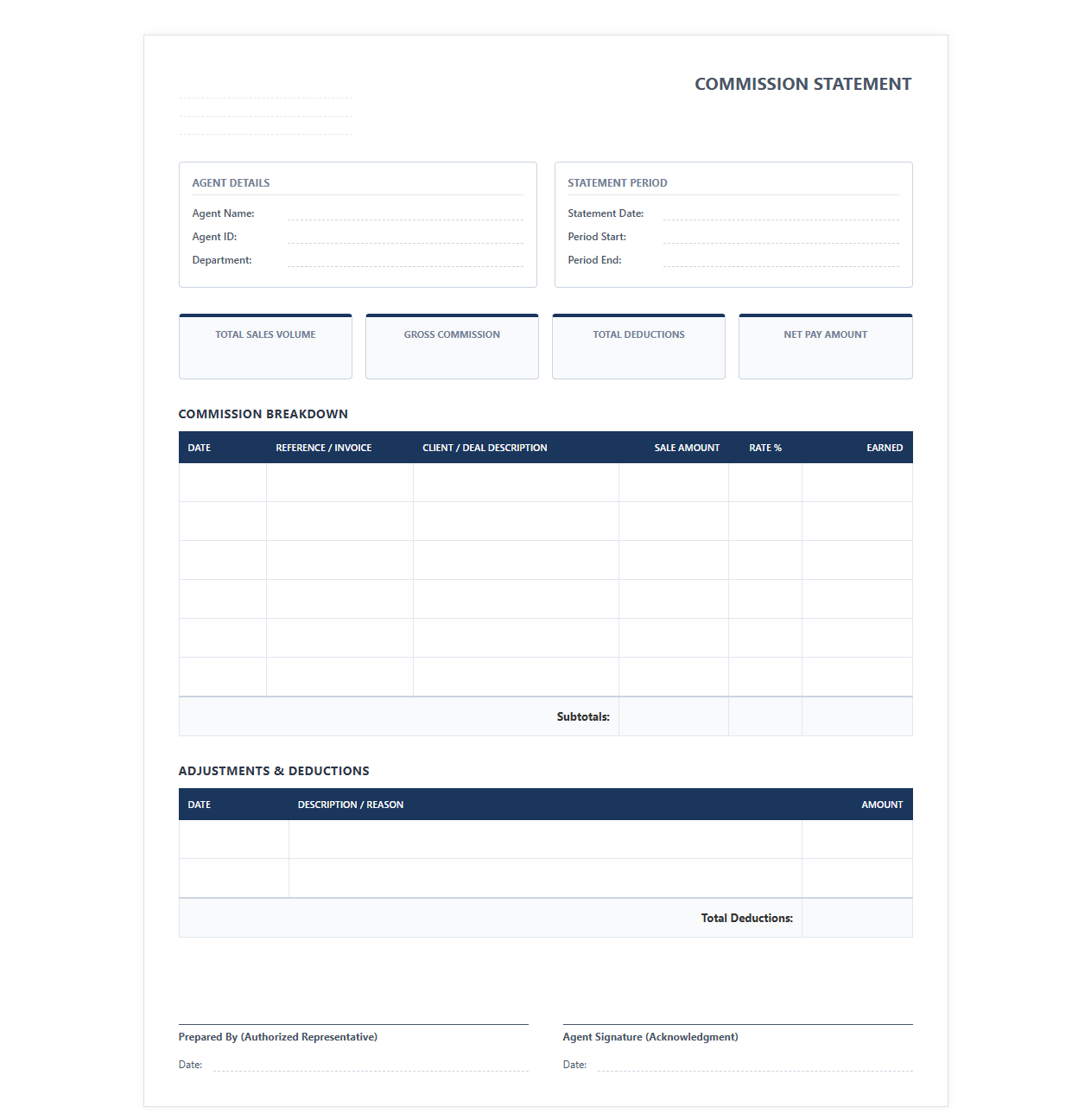 Agent Commission Earnings Statement Template