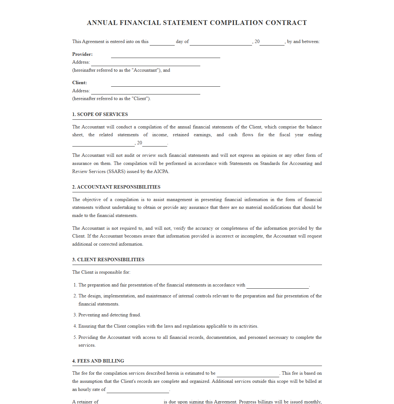 Annual Financial Statement Compilation Contract