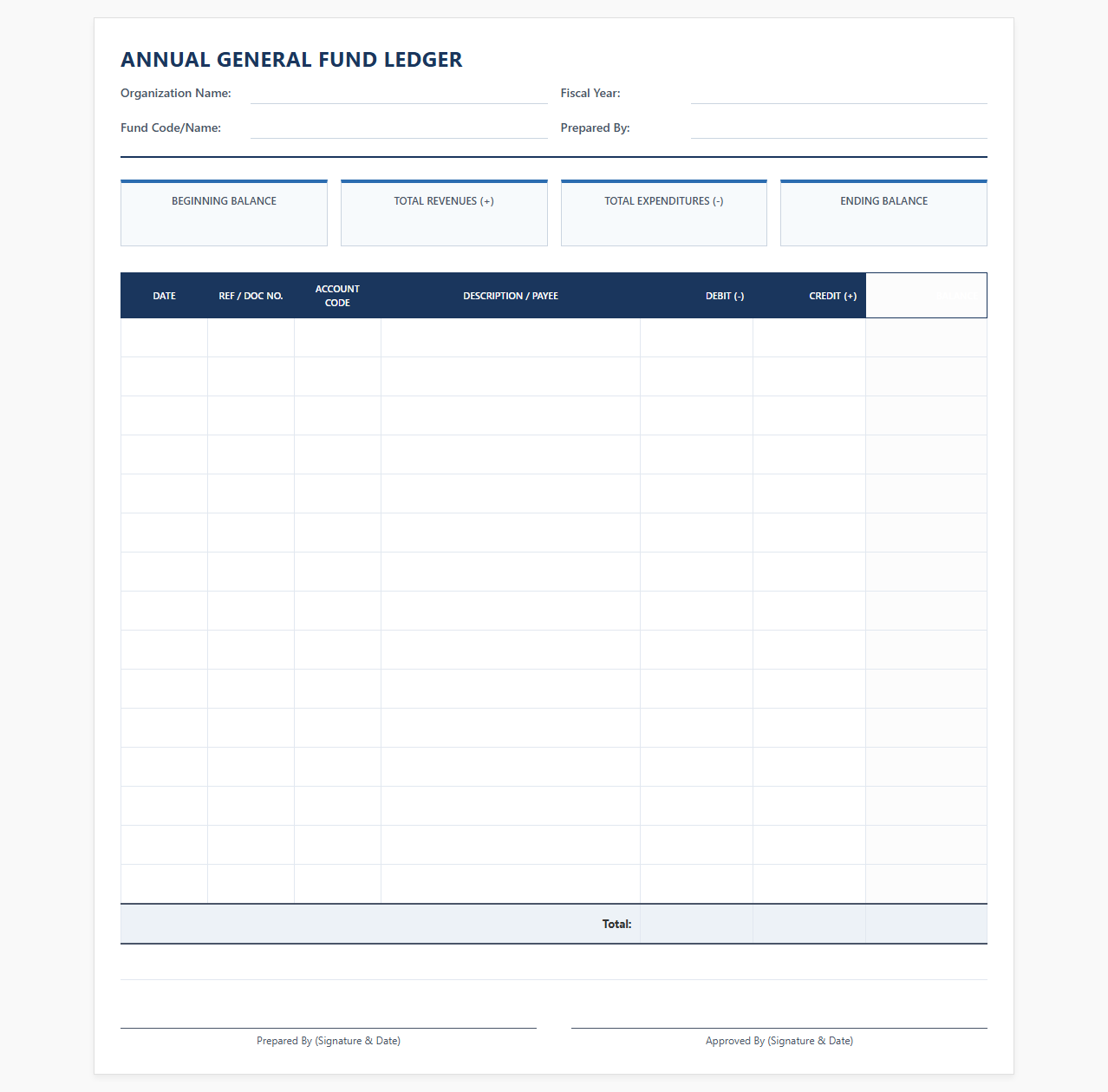 Annual General Fund Ledger Template for Nonprofits