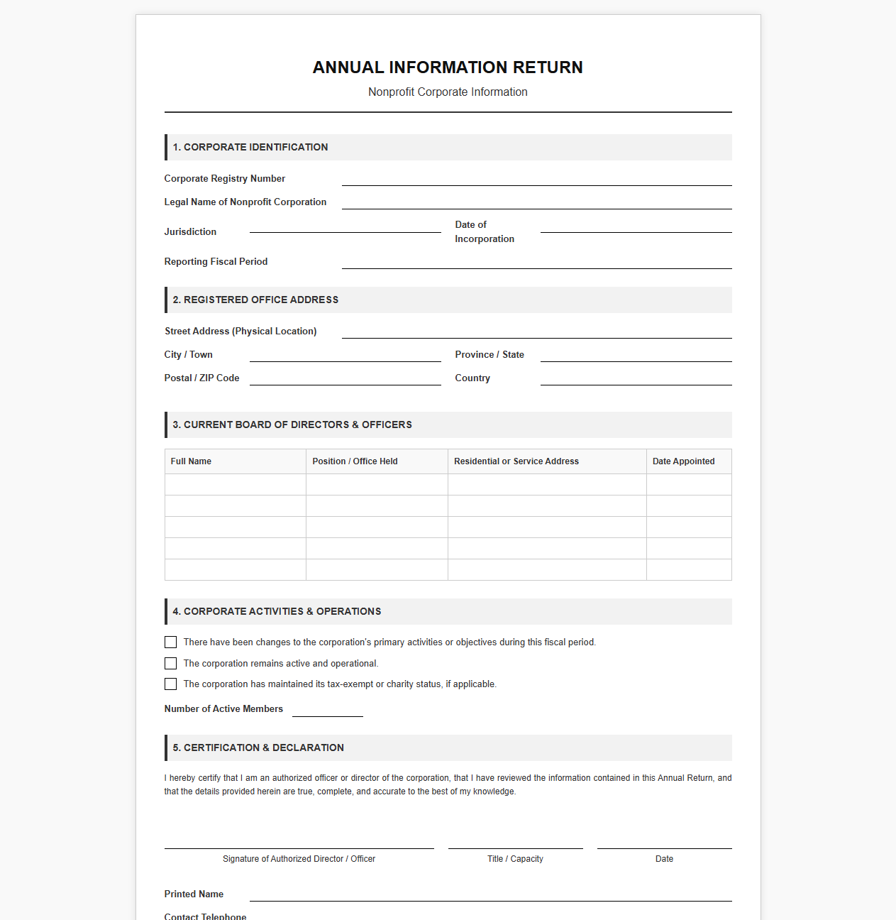 Annual Information Return Template for Nonprofits