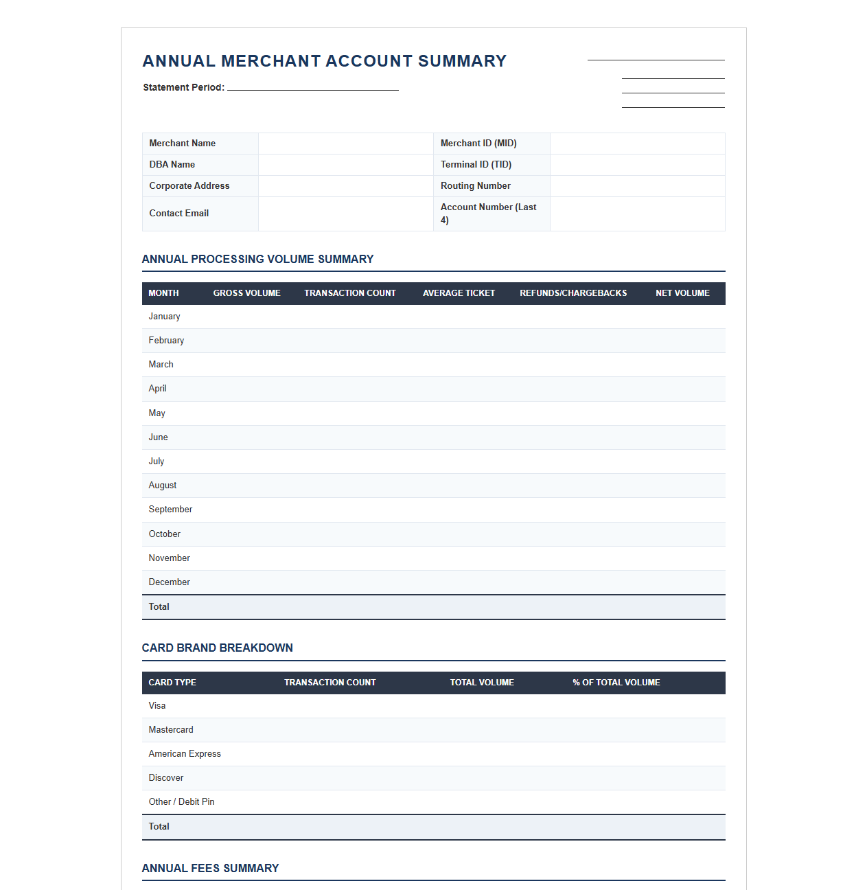 Annual Merchant Account Summary Template
