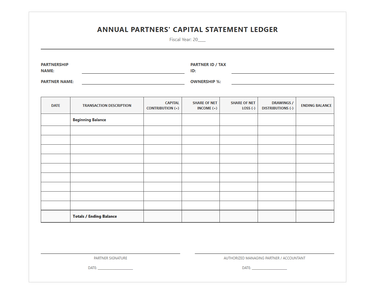 Annual Partners' Capital Statement Ledger