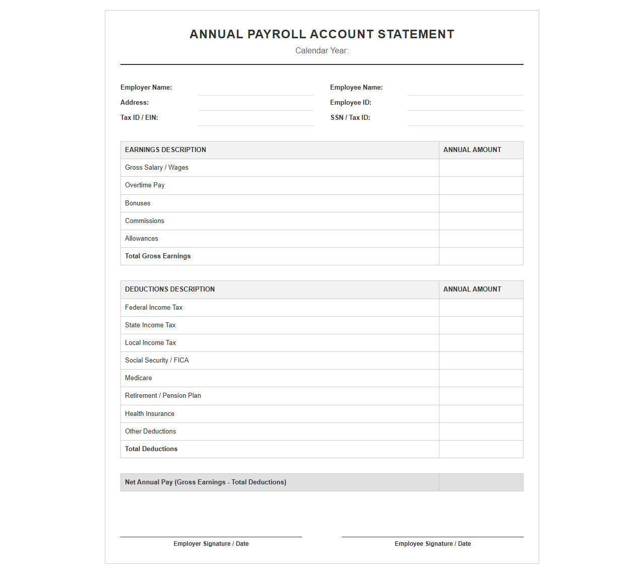 Annual Payroll Account Statement Template