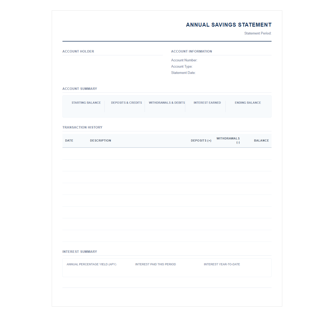 Annual Savings Account Statement Template