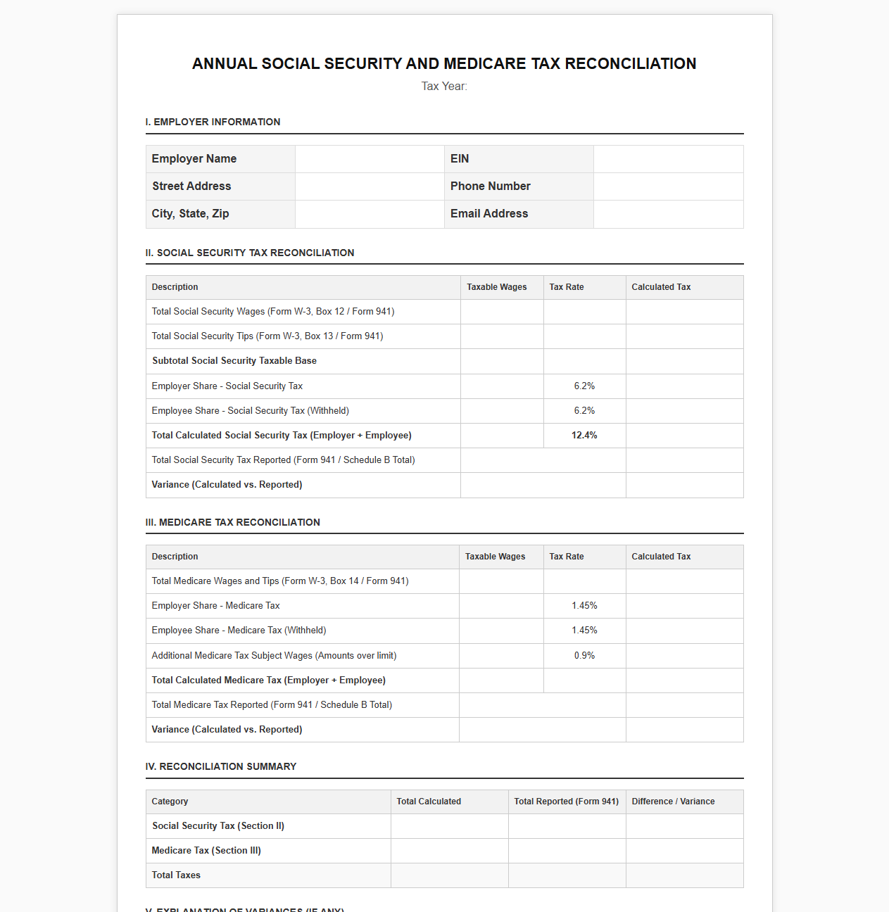 Annual Social Security and Medicare Tax Reconciliation Template
