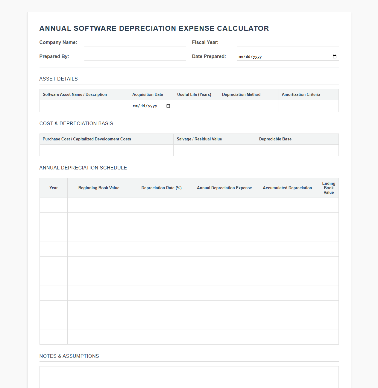 Annual Software Depreciation Expense Calculator
