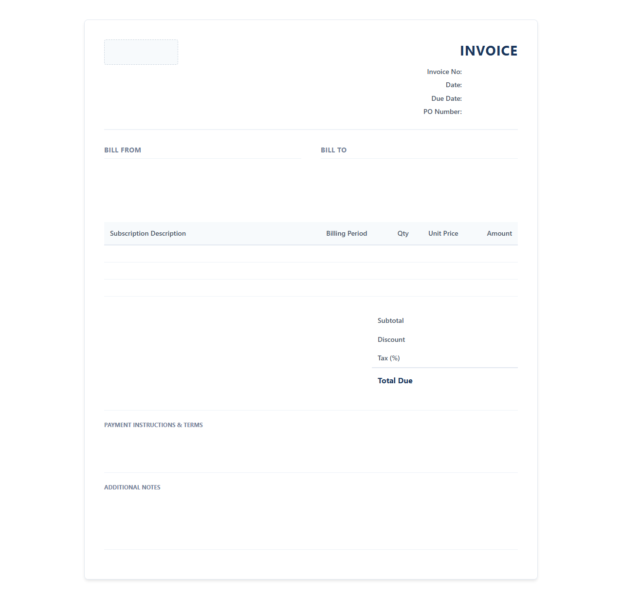 Annual Software Subscription Invoice Template