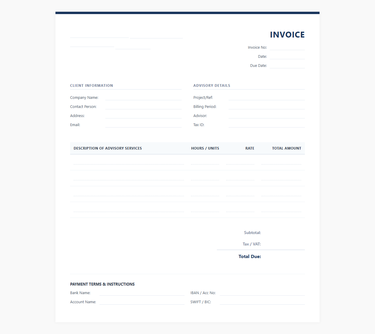 Business Advisory Fee Invoice Template