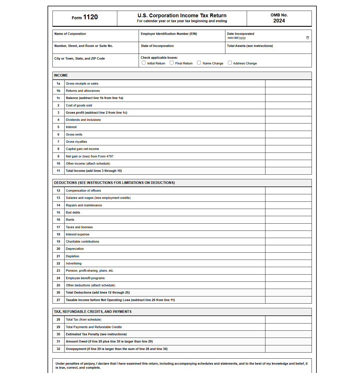 Business Federal Tax Return Template