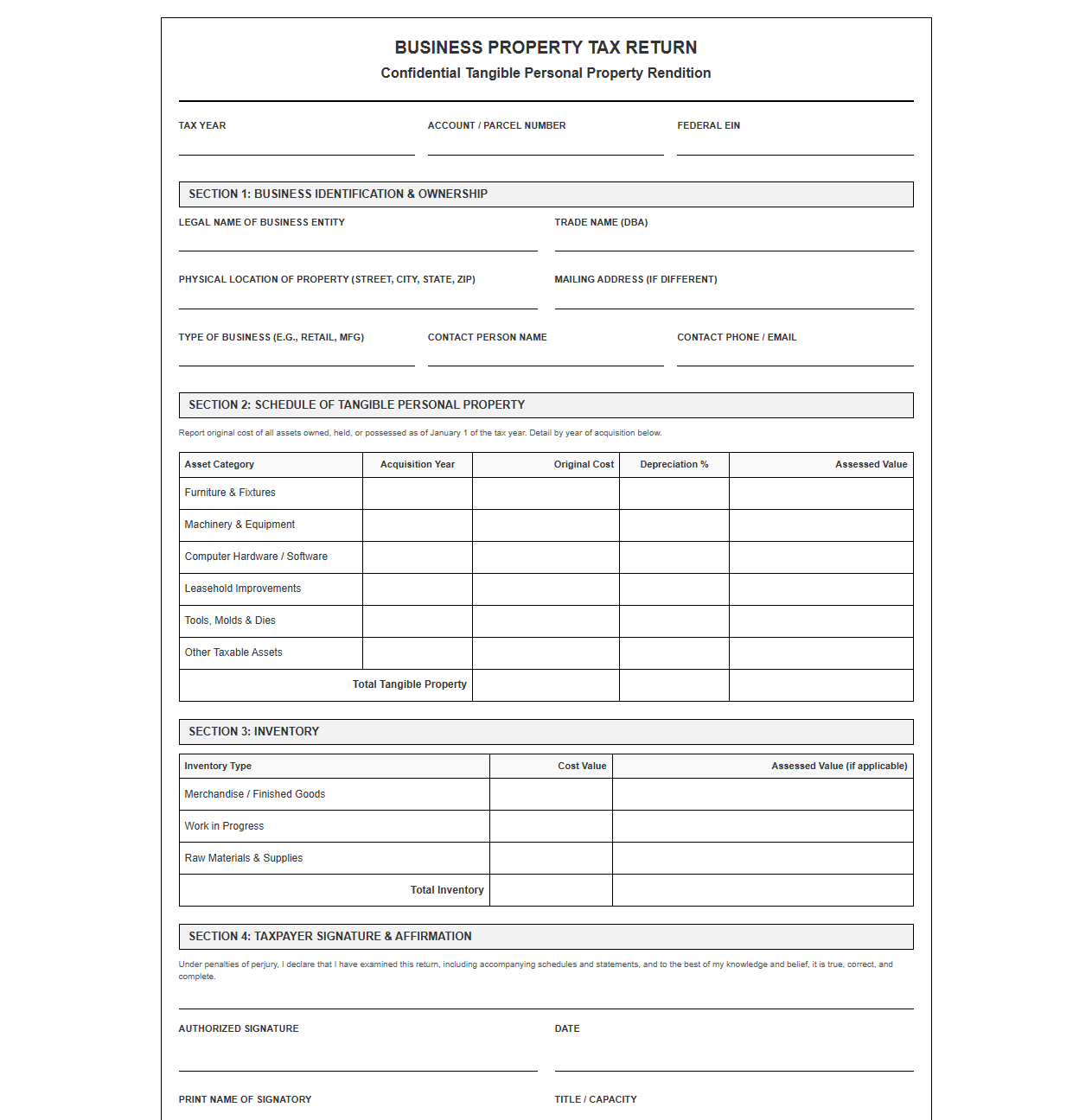 Business Property Tax Filing Template