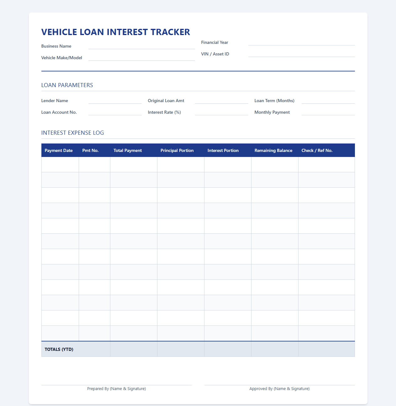 Business Vehicle Loan Interest Expense Tracker