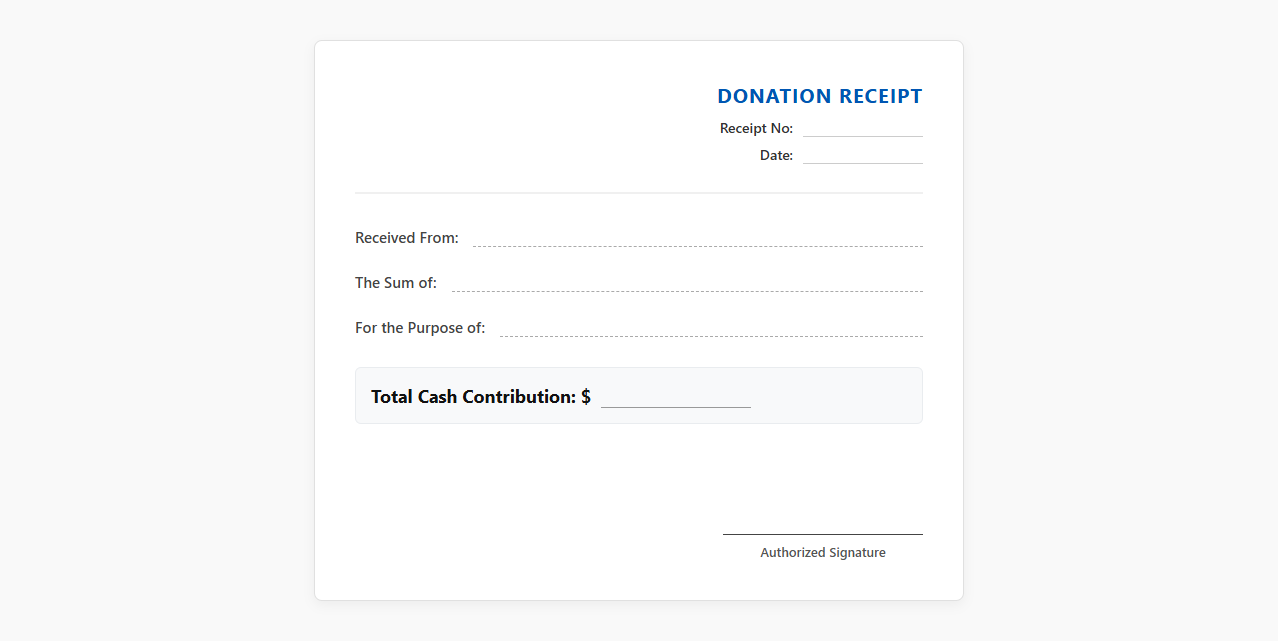Cash Donation Receipt Template