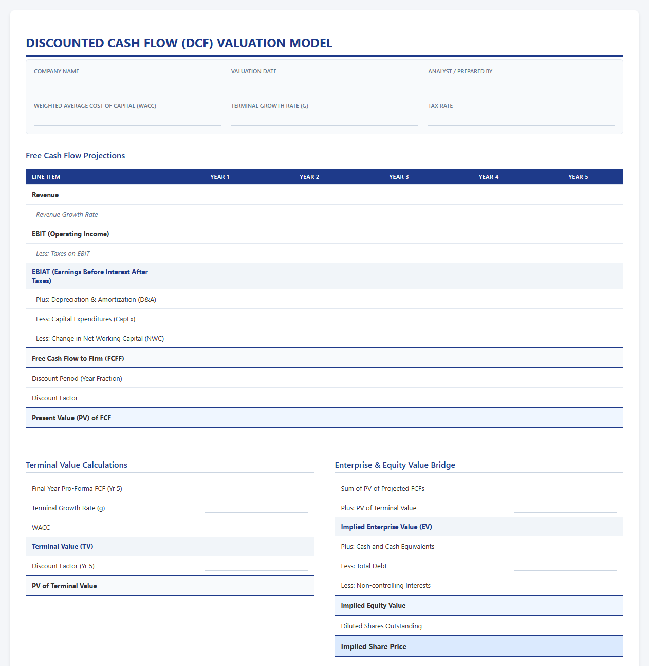 Cash Flow Discounting Financial Statement Template