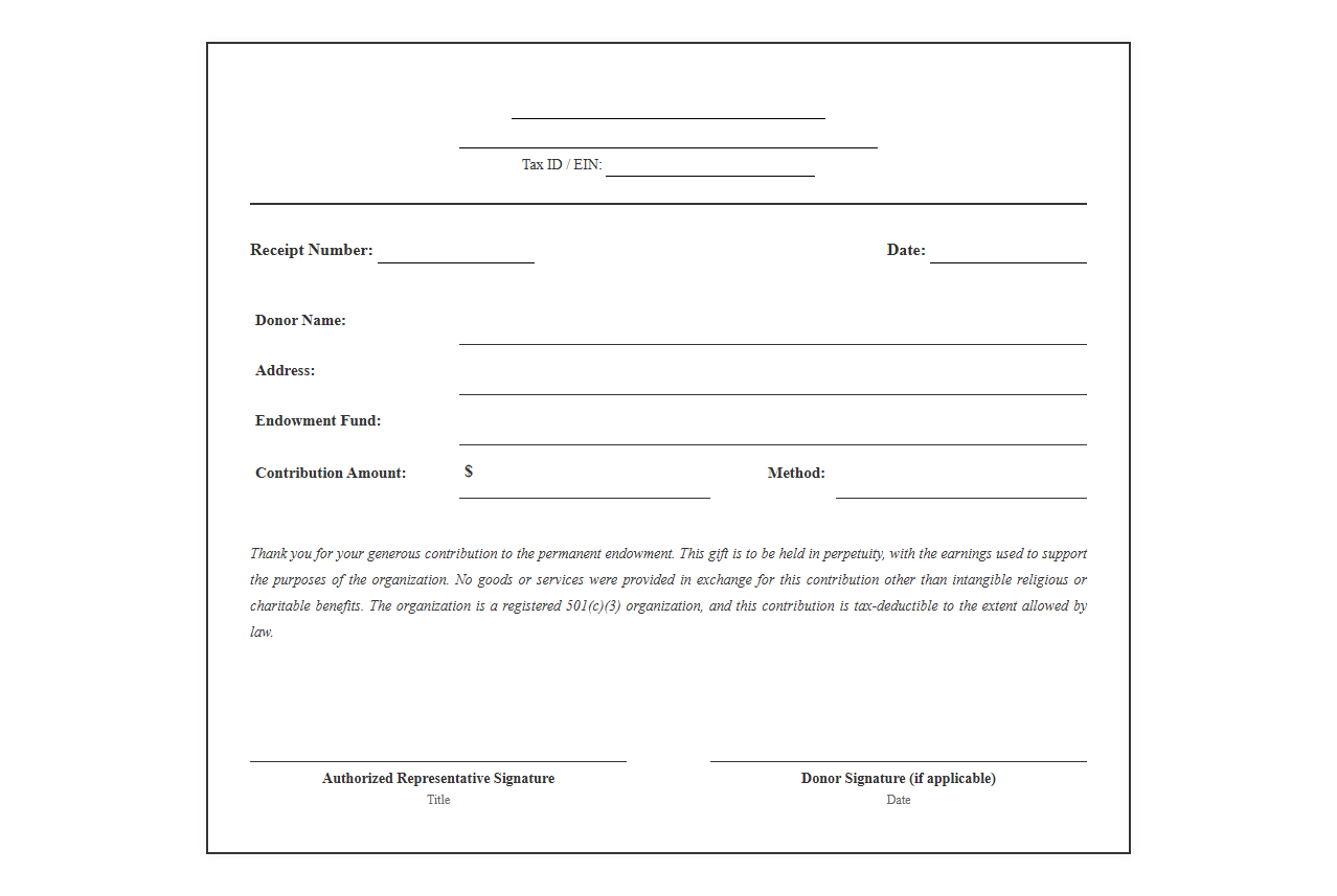 Charitable Endowment Donation Receipt Template