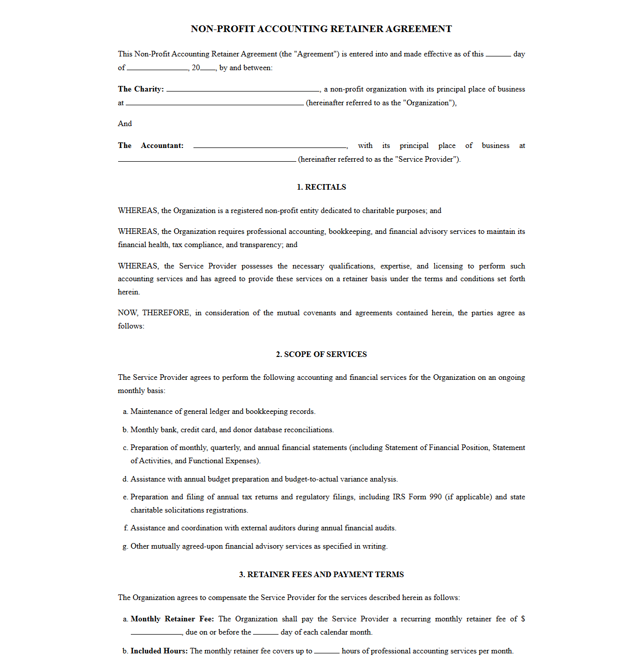 Charity Accounting Retainer Contract Template