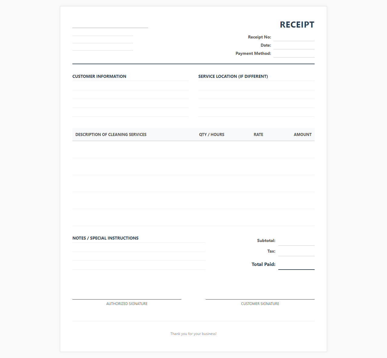 Commercial Office Cleaning Invoice Receipt