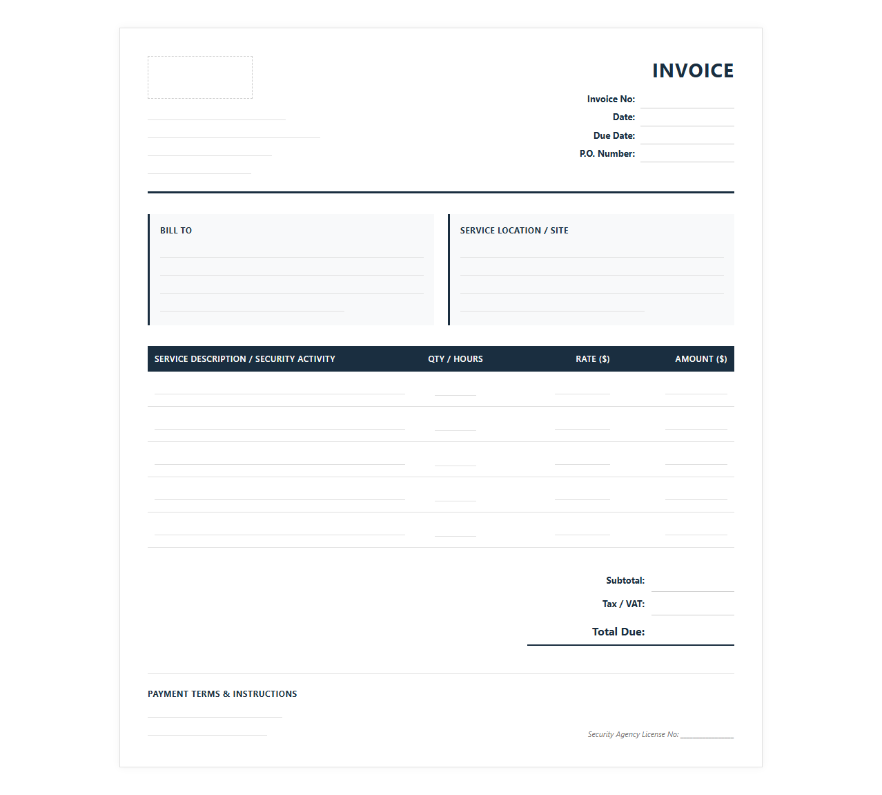 Commercial Security Service Invoice Template