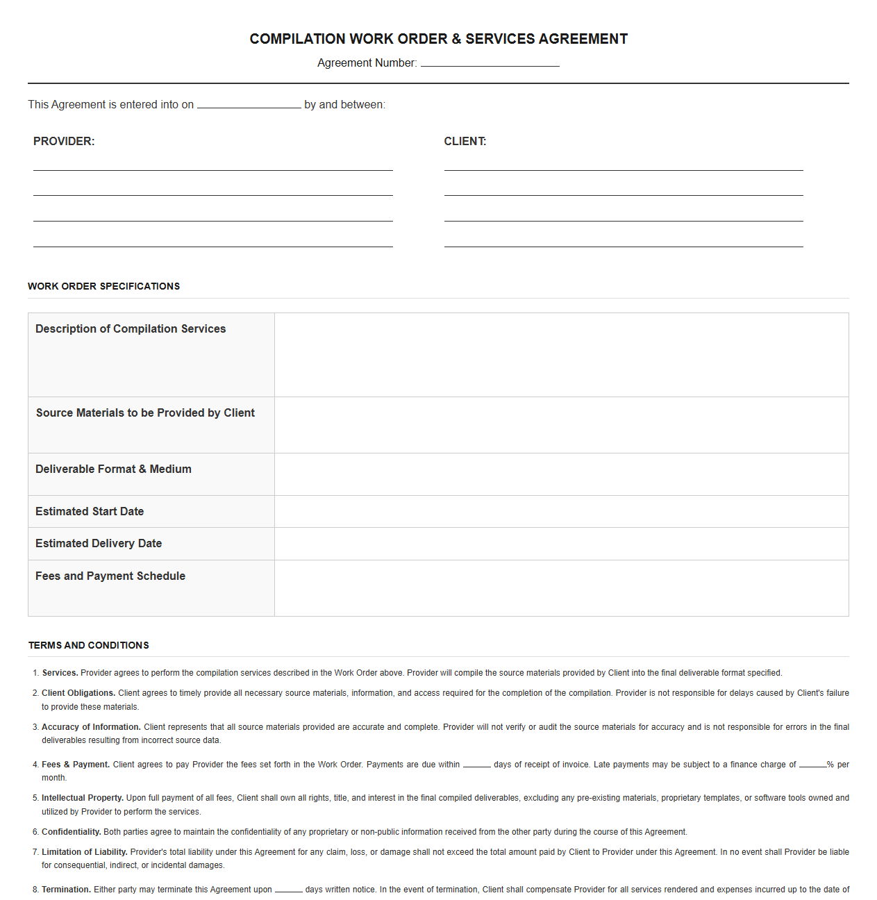 Compilation Work Order and Services Agreement
