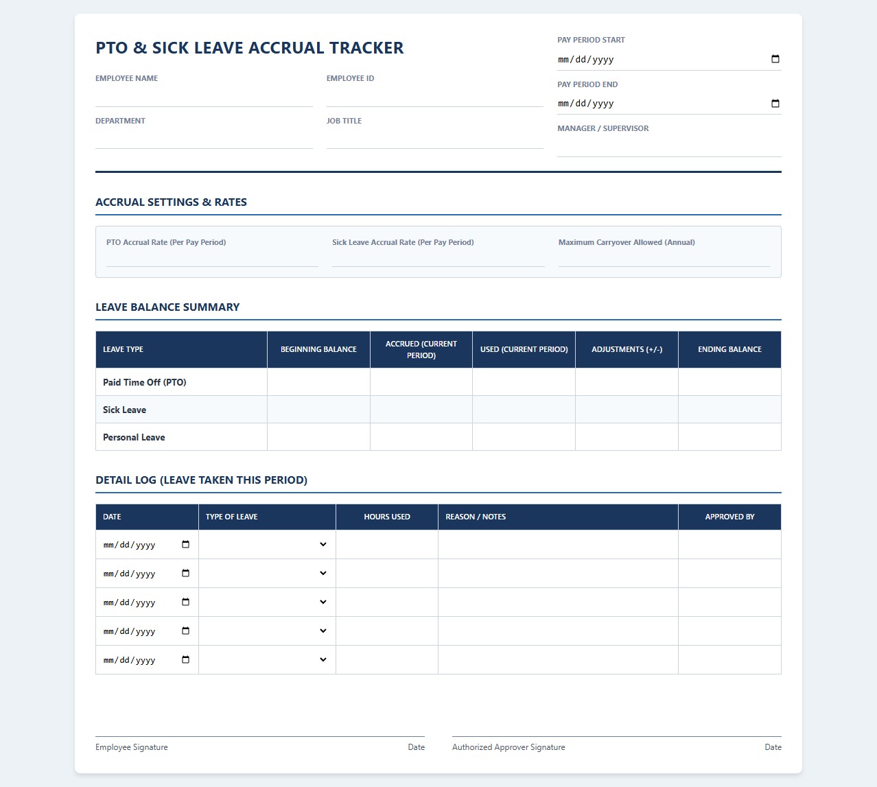 Comprehensive Payroll PTO and Sick Time Tracker