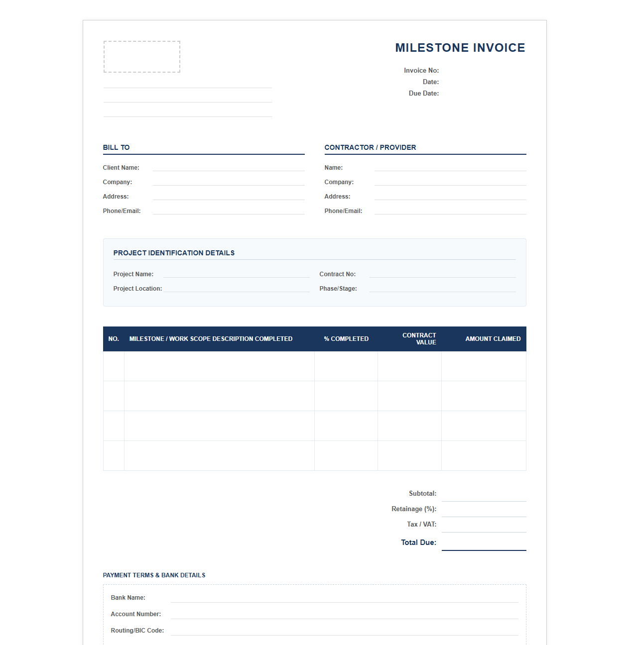 Construction Milestone Achievement Invoice