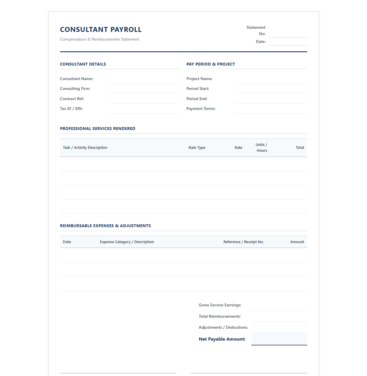 Consultant Payroll and Compensation Template