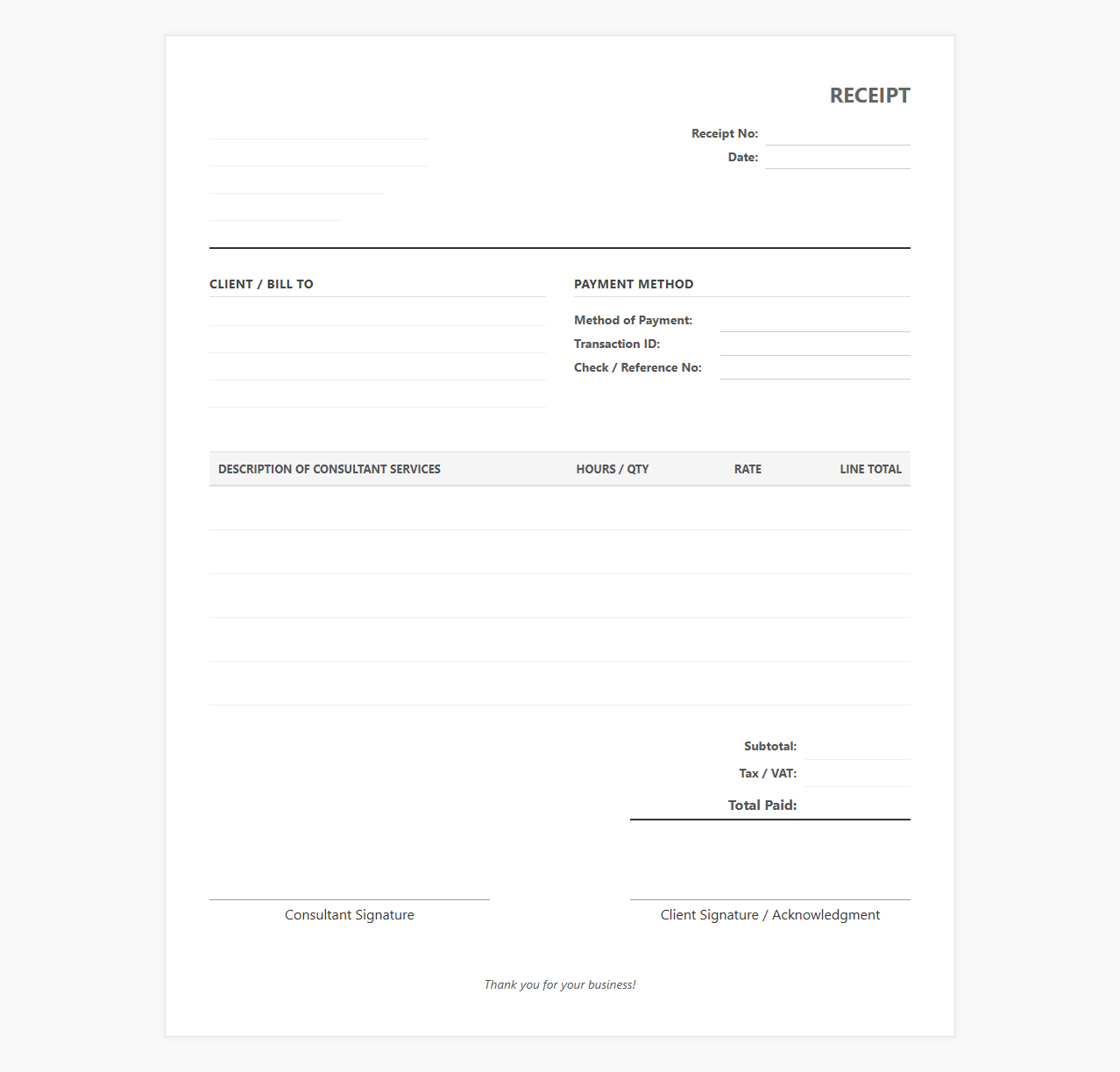 Consultant Service Receipt Template