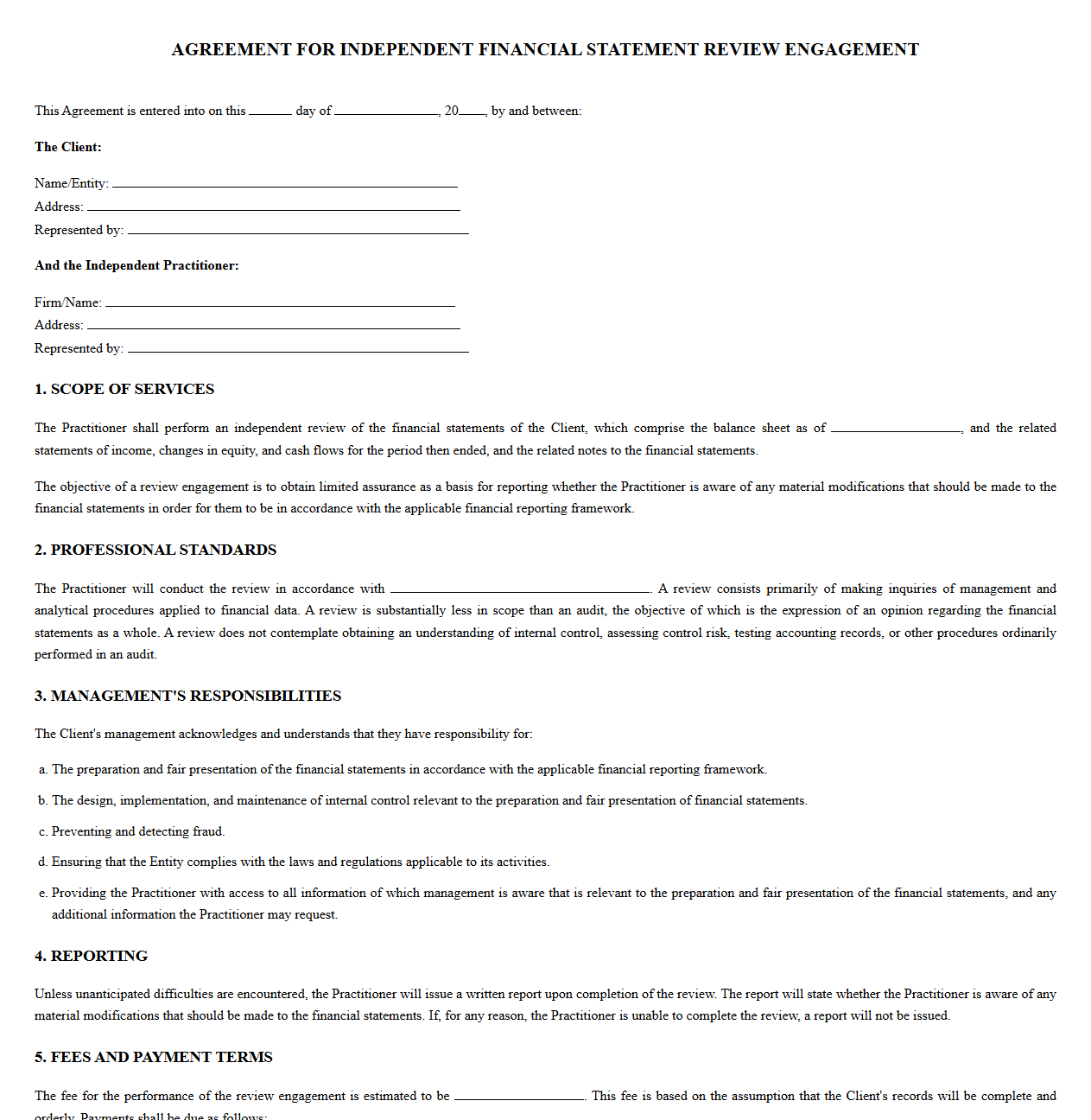 Contract for Independent Financial Statement Review Services