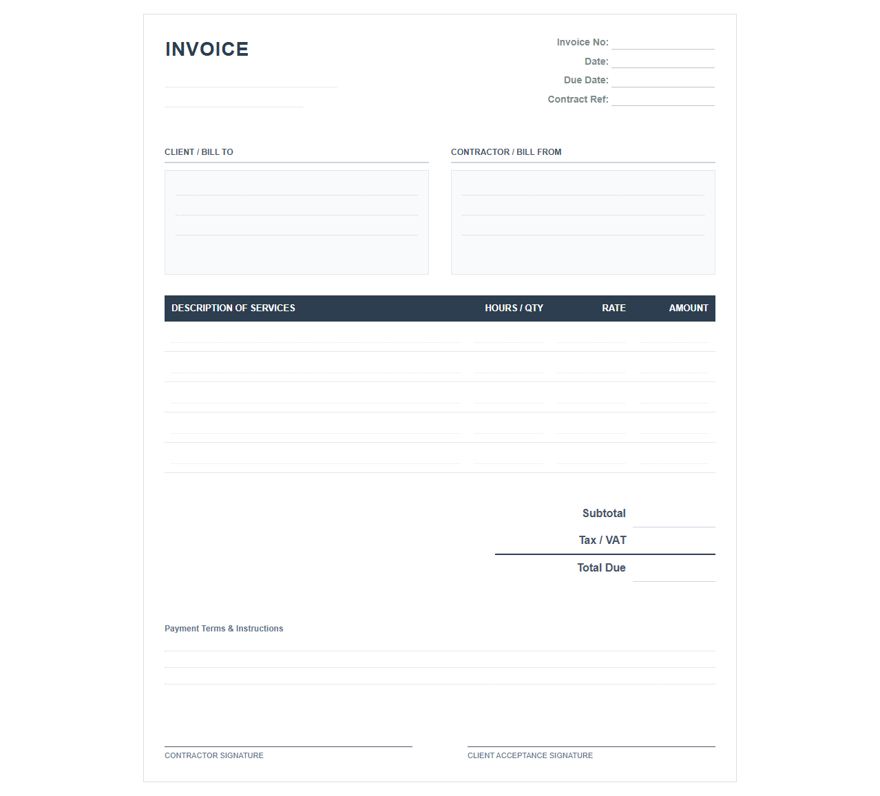 Contractor Services Invoice Template