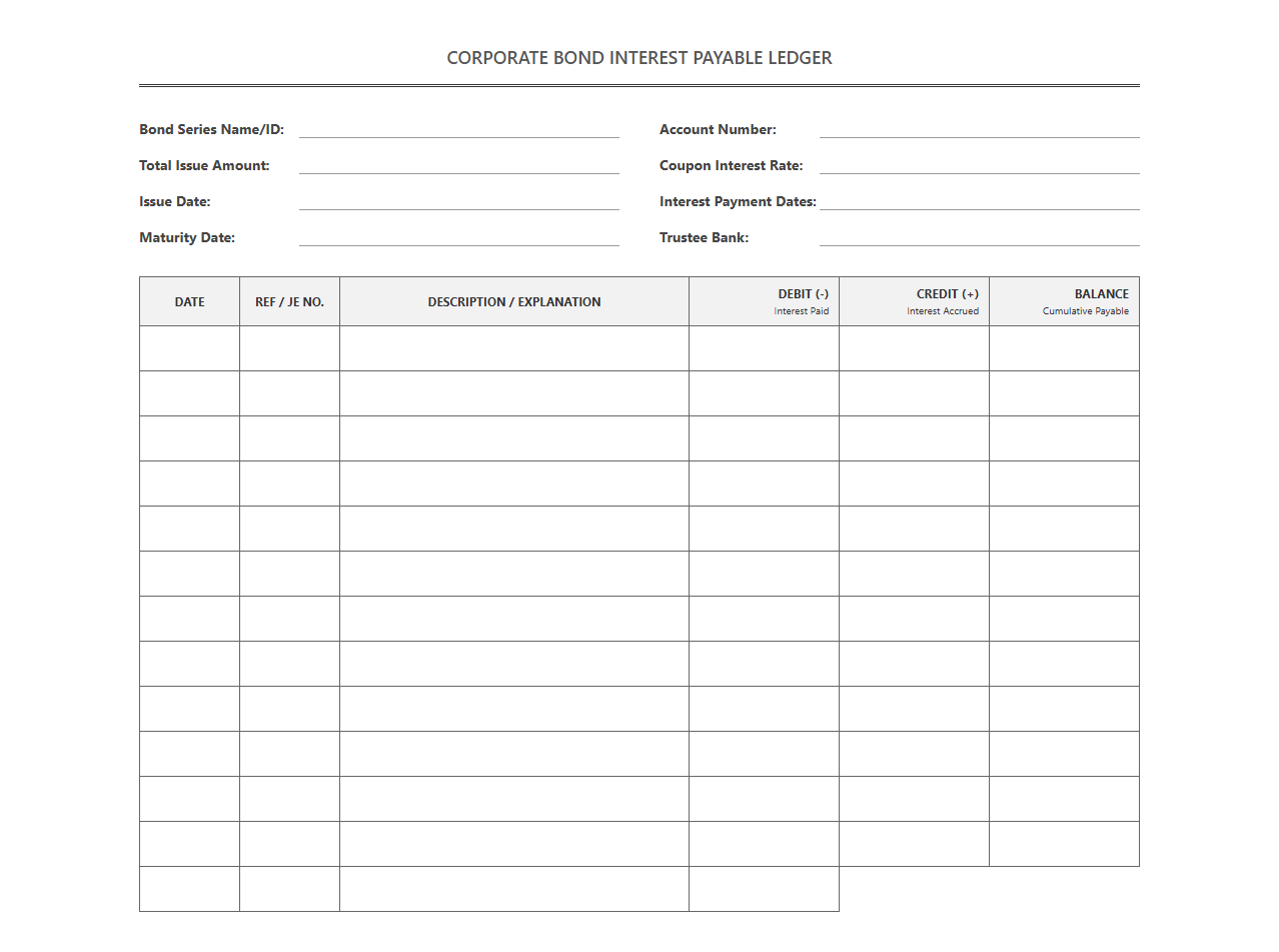 Corporate Bond Interest Payable Ledger