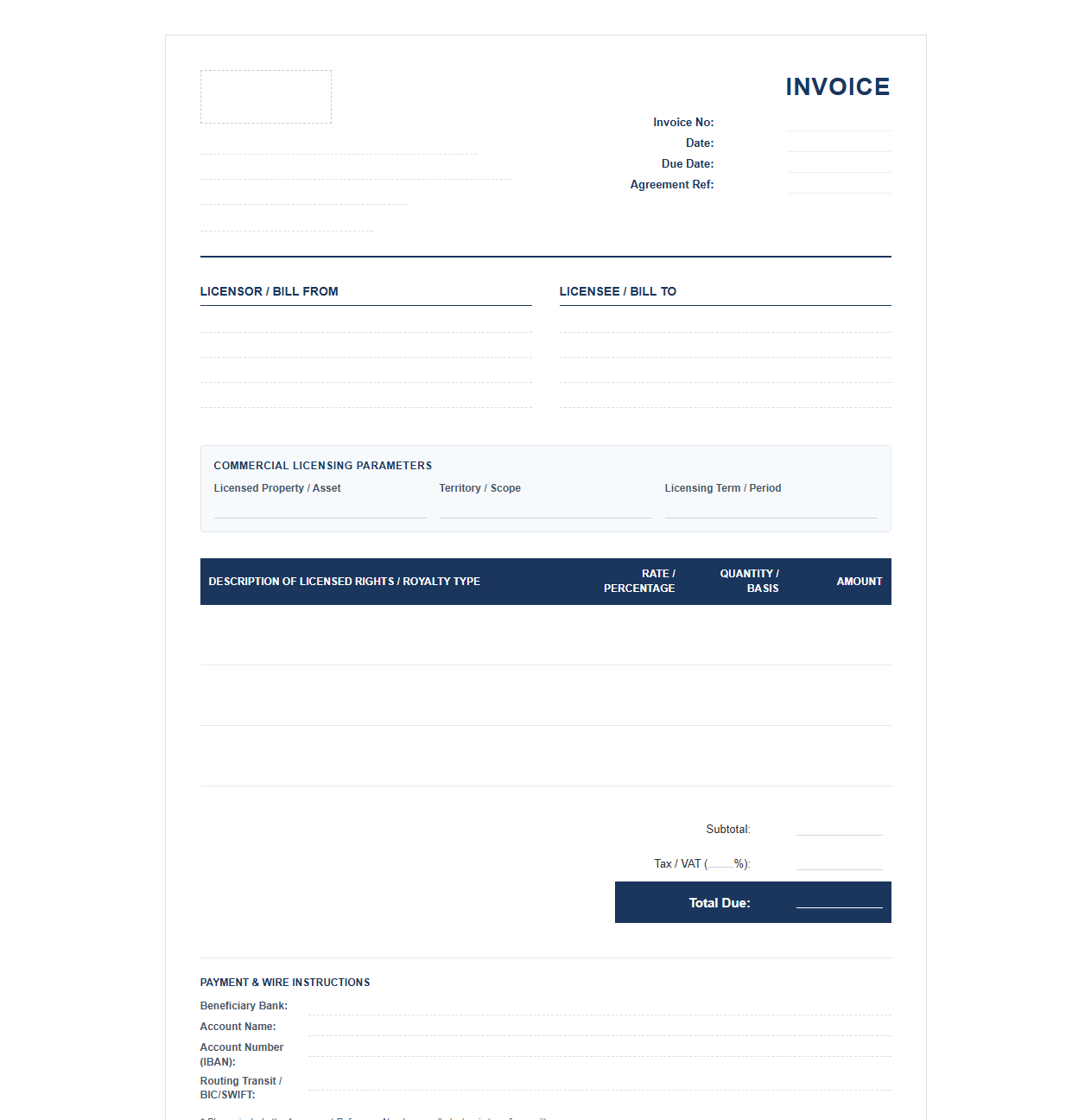 Corporate Brand Licensing Invoice Template