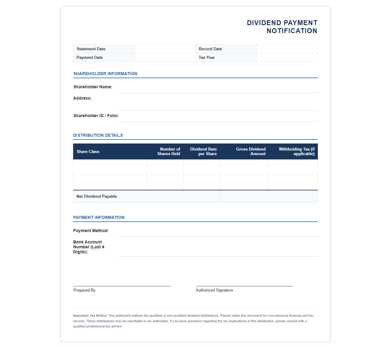 Corporate Dividend Payment Notification Statement