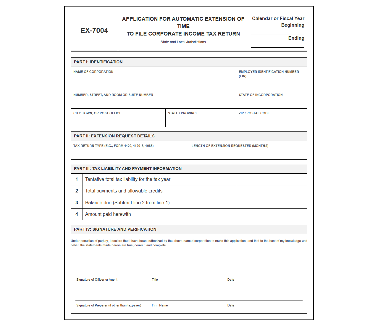Corporate Income Tax Extension Request Template