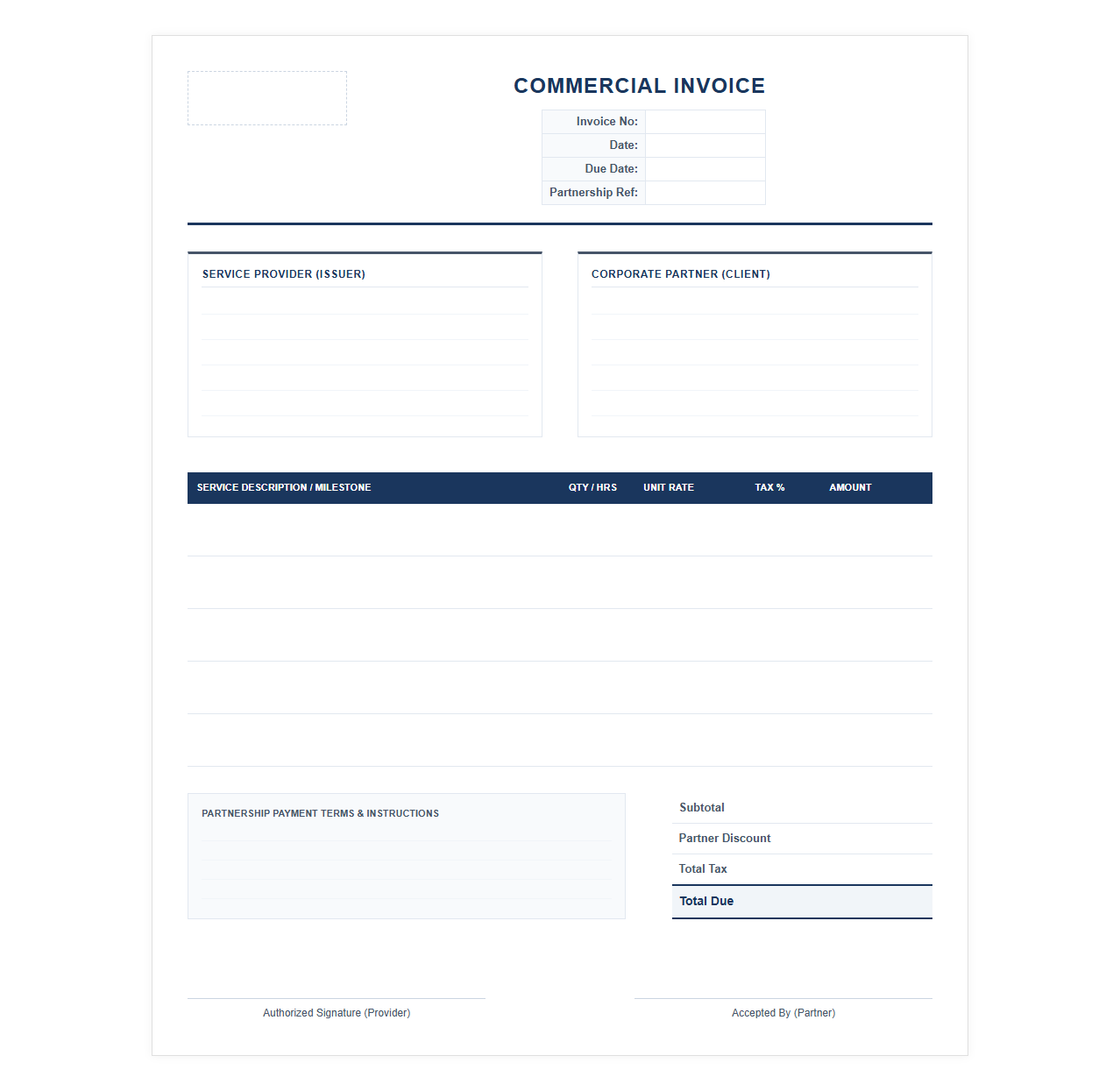 Corporate Partner Commercial Service Invoice