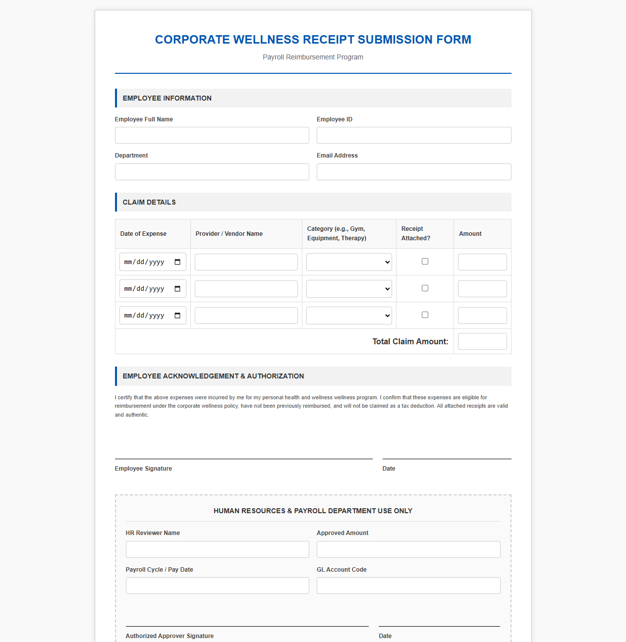 Corporate Wellness Receipt Submission Form