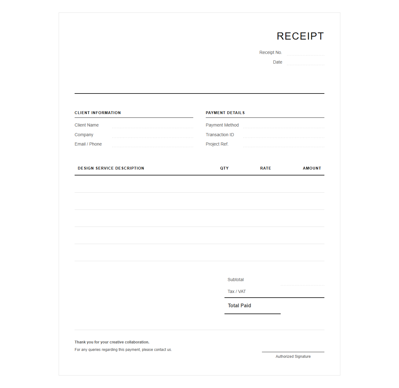 Creative Agency Branding Project Receipt Template