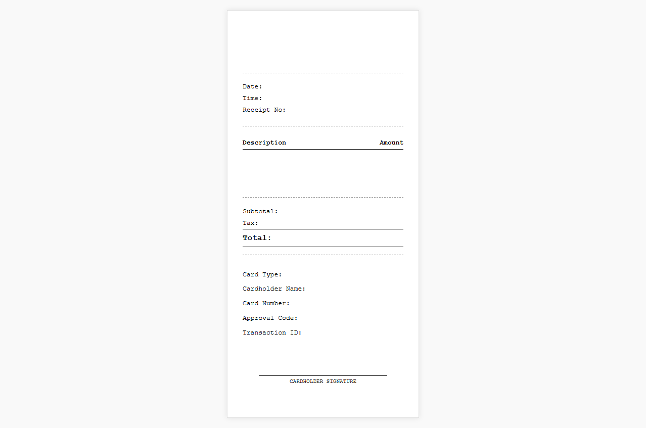 Credit Card Charge Receipt Template