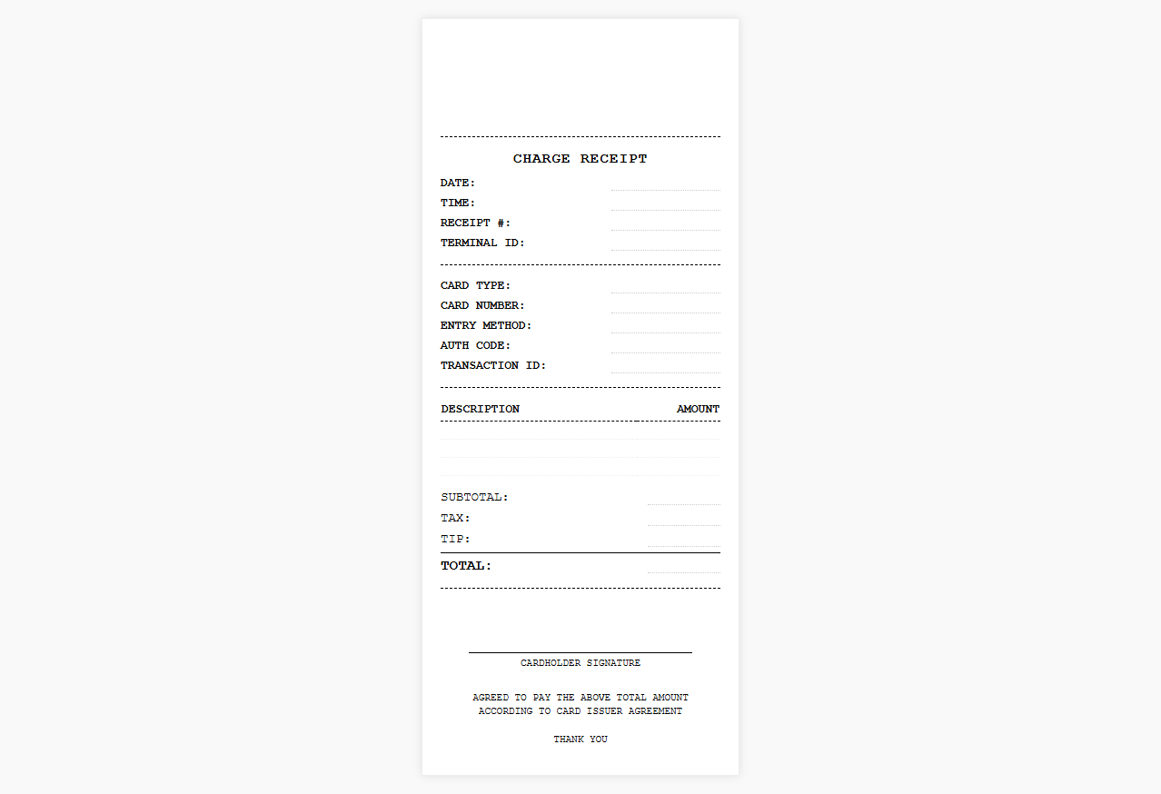 Credit Card Transaction Receipt Template