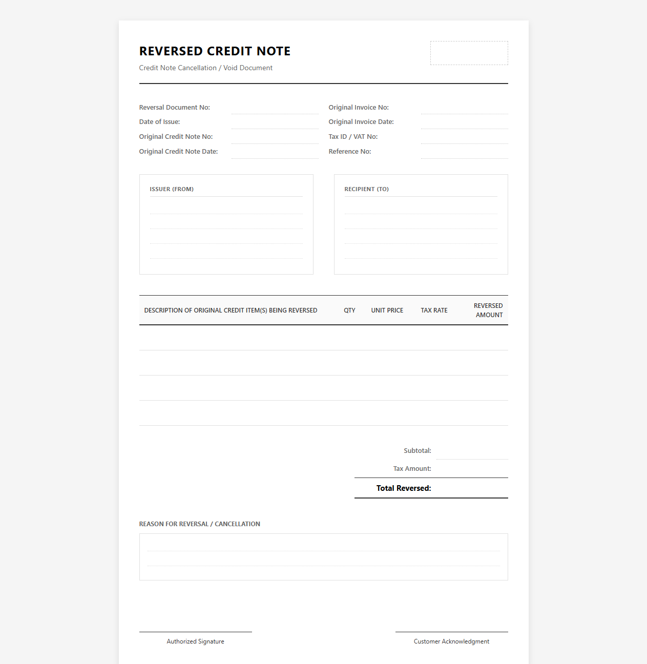 Credit Note Cancellation Invoice Template