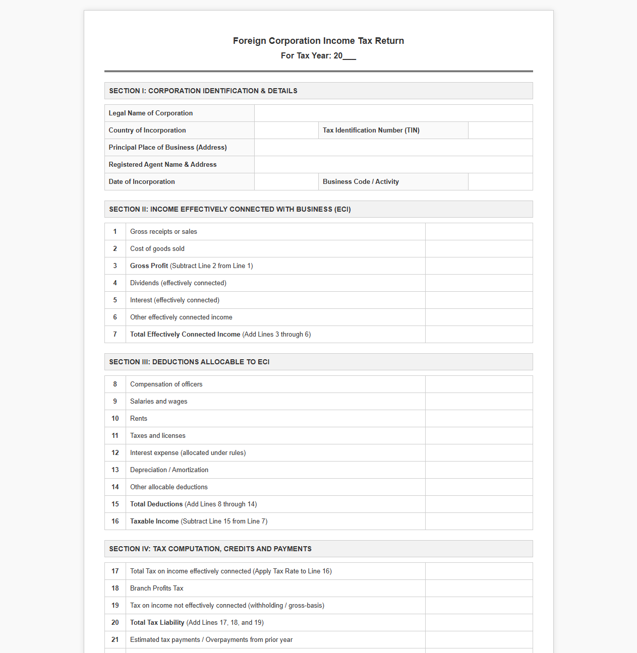 Cross-Border Corporation Income Tax Filing Template
