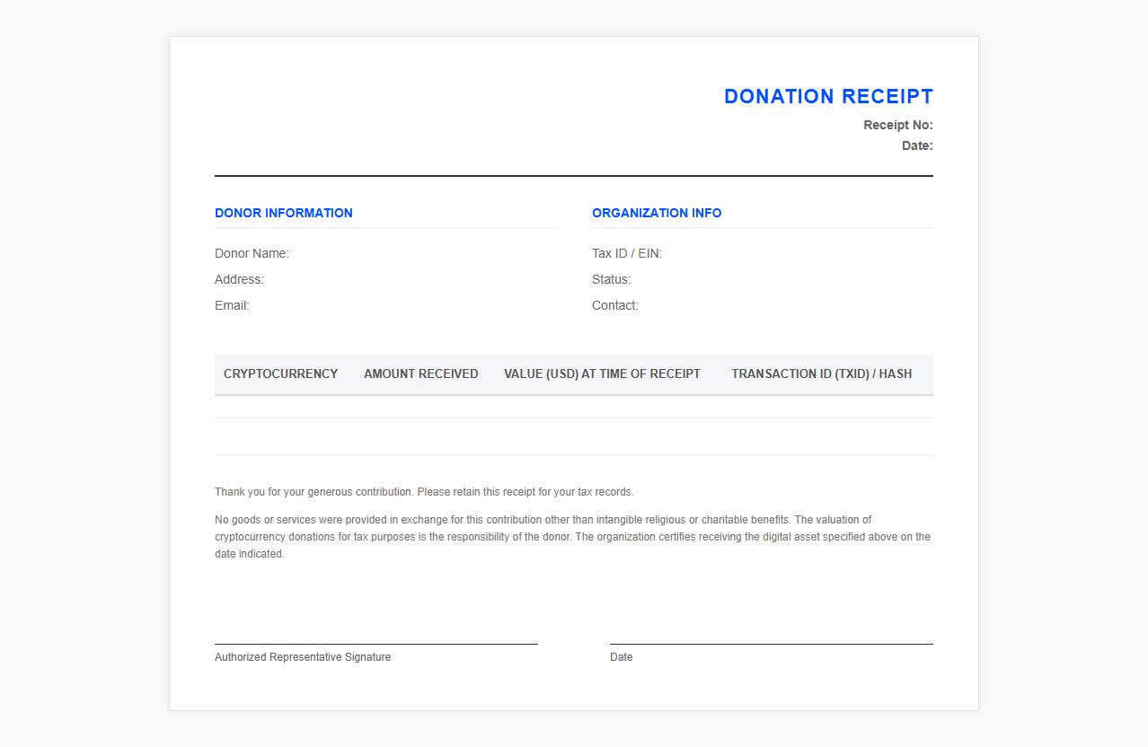 Crypto Donation Tax Receipt Template