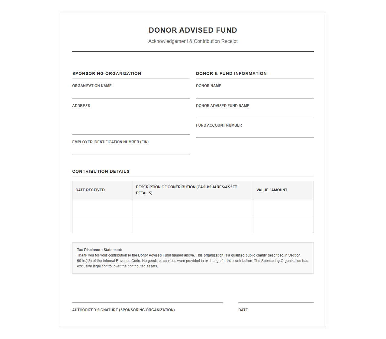DAF Grant Acknowledgement and Receipt Template