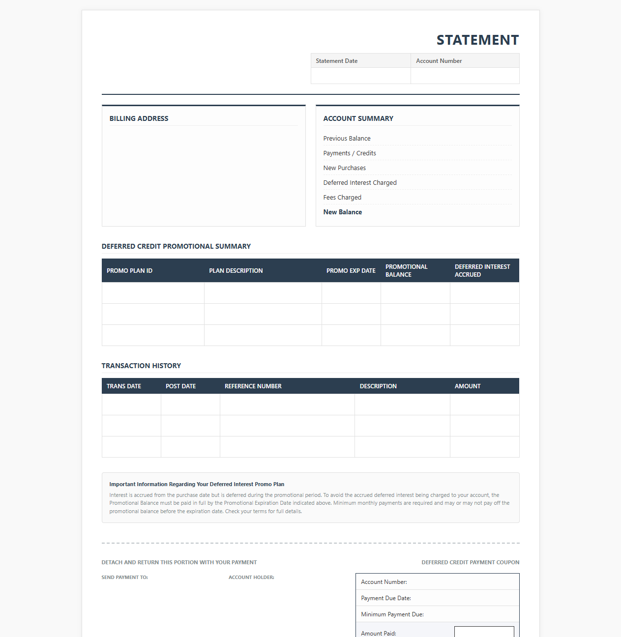 Deferred Credit Billing Statement