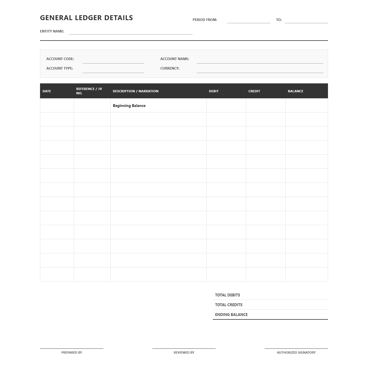 Detailed General Ledger Statement Template